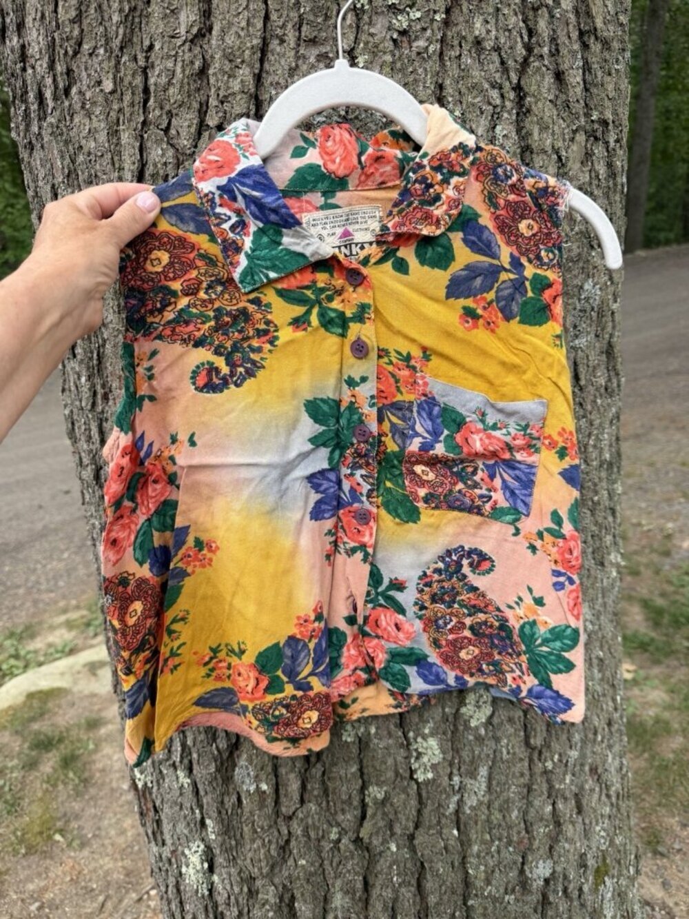 Vintage 60s PINKY floral retro cottagecore sleeveless boho shirt S festival